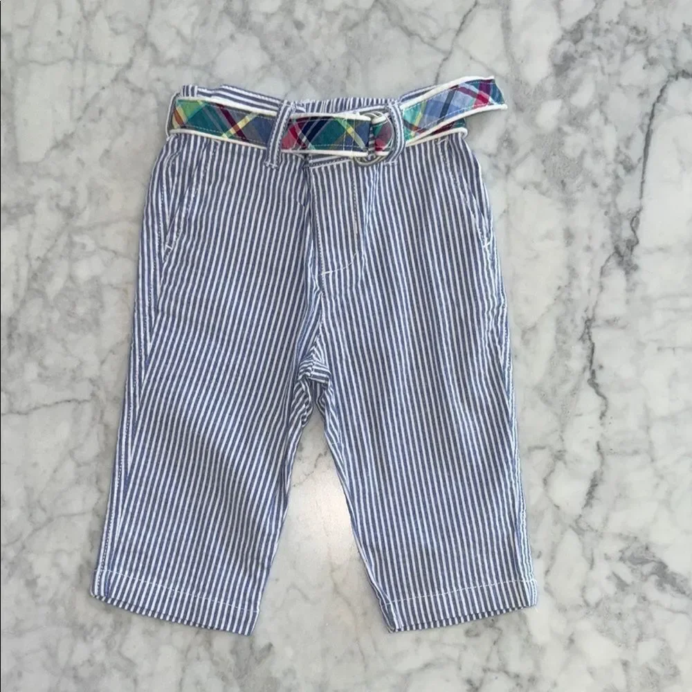 Ralph Lauren White Button Down Shirt with stripe blue pants & belt 6M